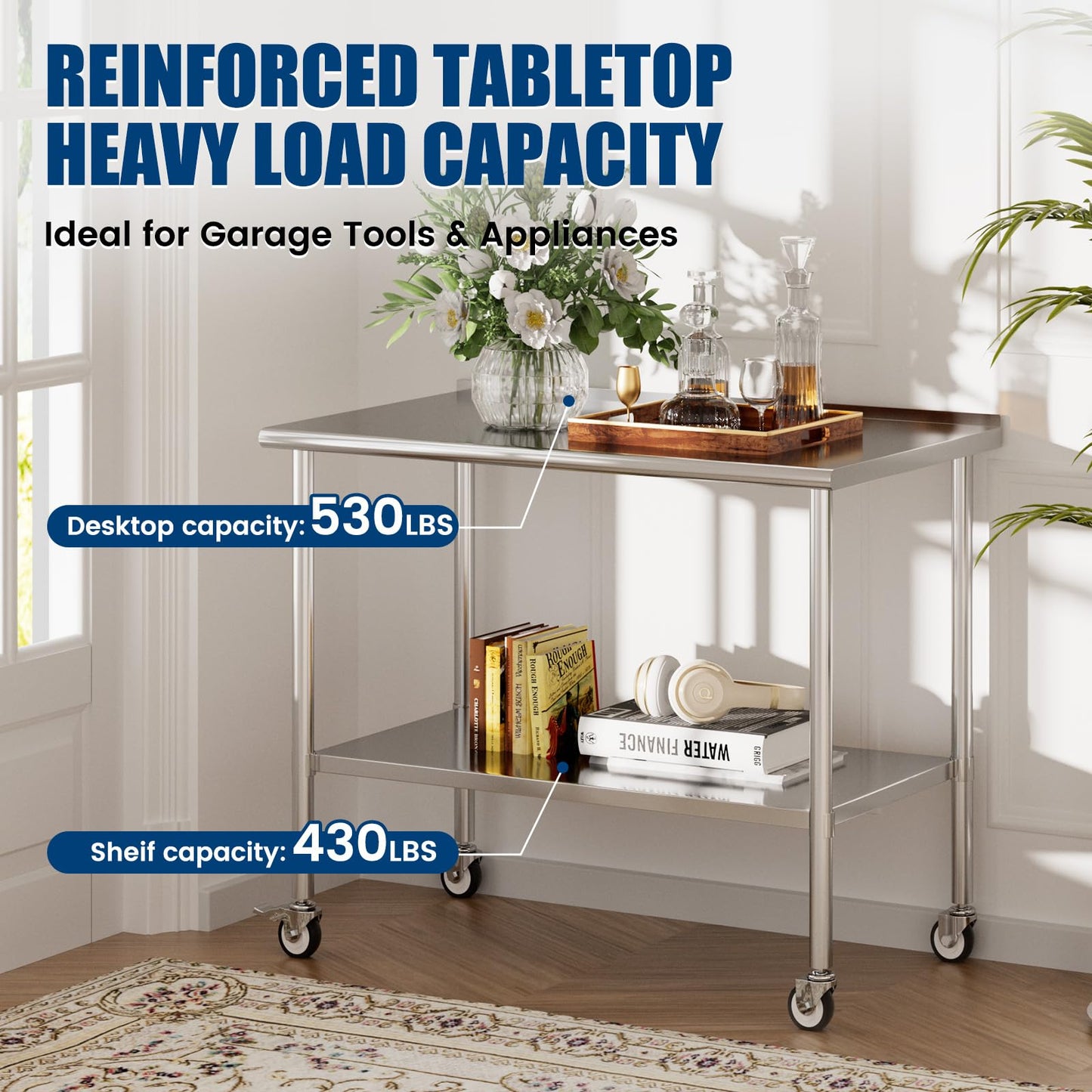 Chingoo Stainless Steel Work Table 30x60 Inch with Adjustable Undershelf & Backsplash, Heavy-Duty Prep Table for Commercial Kitchen, Restaurant, Garage, Outdoor