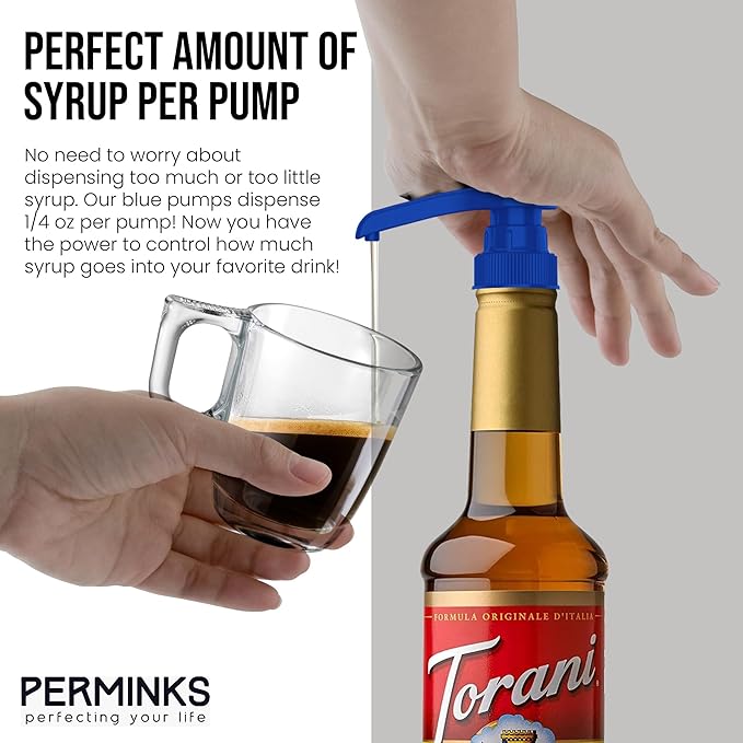 Premium Syrup Pump Compatible with Torani 750 ml Bottle, Davinci Syrups - No Spill, No Clog Syrup Pump Dispenser for Vanilla, Snow Cone, Blueberry, Coffee Flavoring & More (Pack of 3, Blue)