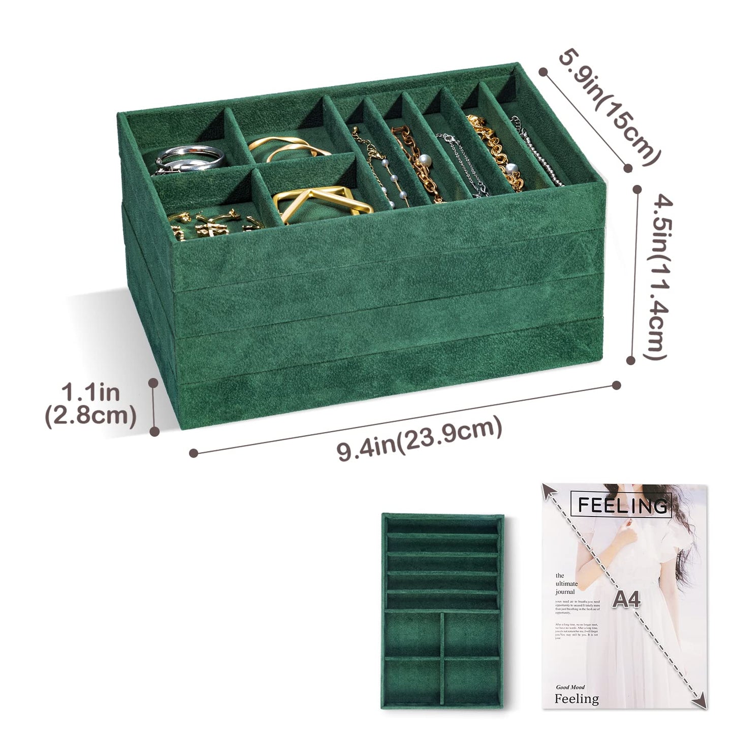 ProCase Stackable Jewelry Organizer Trays for Drawers, Jewelry Drawer Inserts Container Display Case Storage for Earring Necklac