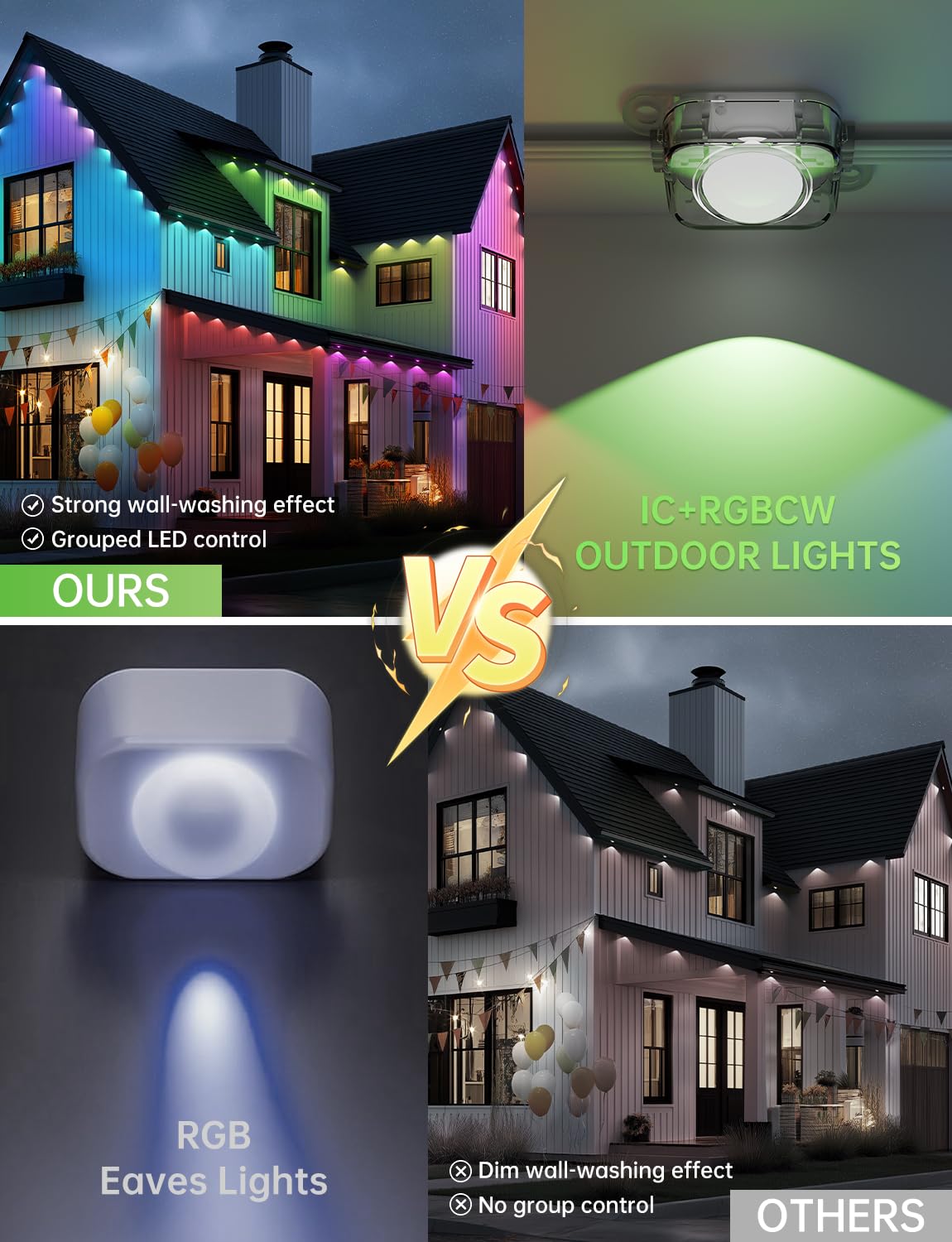 Lemonlovely Permanent Outdoor Lights Pro 100Ft With 50 Smart Ic+Rgbcw Christmas Halloween House Lights With Warm/Cool/Nature White Leds  Ip67 Waterproof For Holiday Daily Decor Accent Lighting