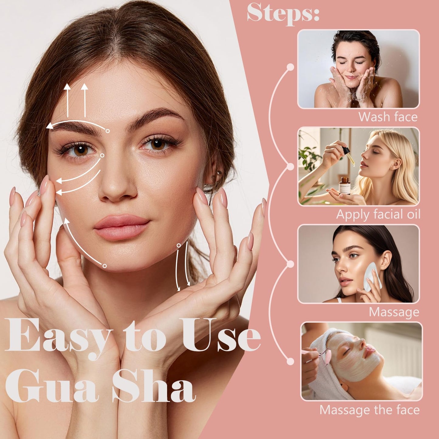 Ao Yee ZGL Gua Sha Facial Massage Tool and Roller Set, Facial Massager for Face, Neck, Arms, Eyes, Reduce Puffiness, Improve Wri