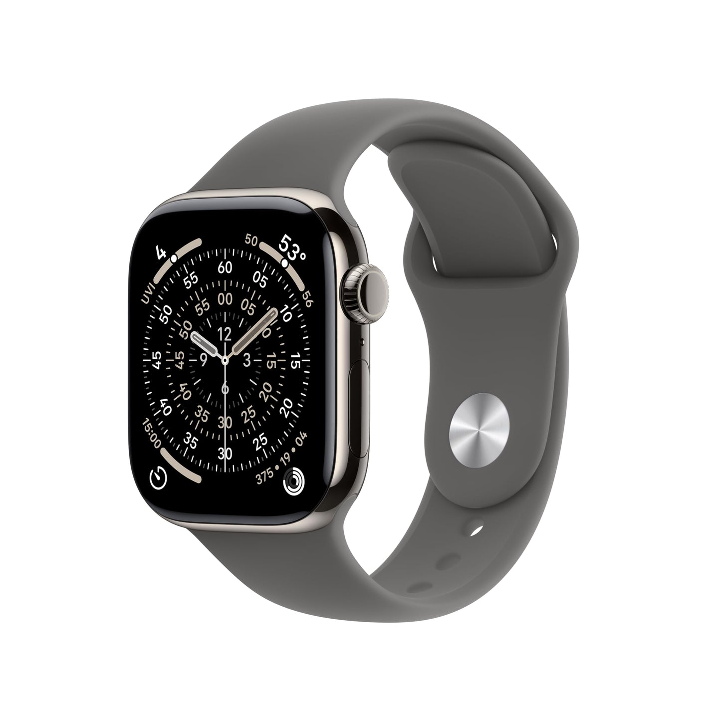 Apple Watch Series 11 [GPS + Cellular 42mm] Smartwatch with Natural Titanium Case with Stone Gray Sport Band - S/M. Sleep Score,