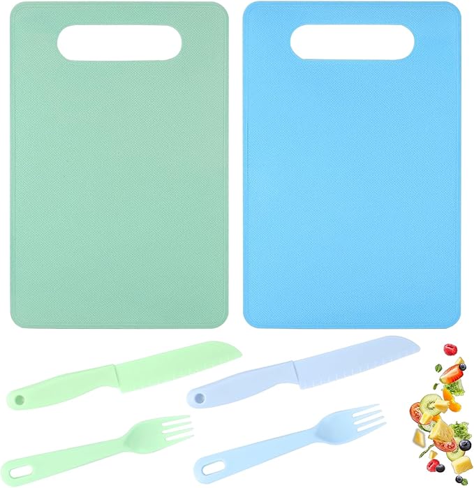 6 Pack Cutting Board Silicone Set, Silicone Cutting Mat For Kitchen, Flexible & Non-Slip, Bpa Free, Dishwasher Safe, Bonus 2 Plastic Knives + 2 Forks(Green And Blue)