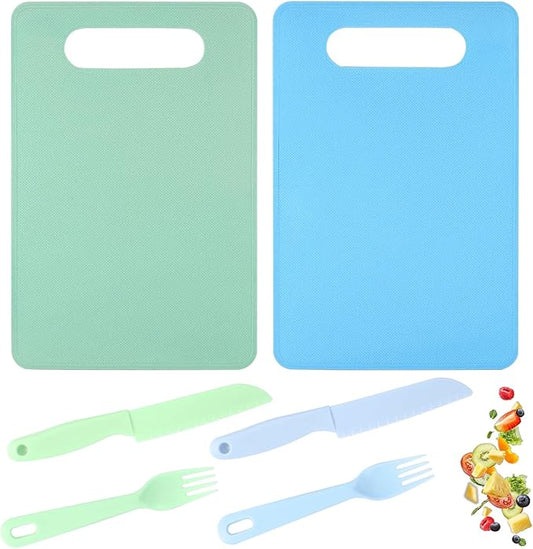 6 Pack Cutting Board Silicone Set, Silicone Cutting Mat For Kitchen, Flexible & Non-Slip, Bpa Free, Dishwasher Safe, Bonus 2 Plastic Knives + 2 Forks(Green And Blue)
