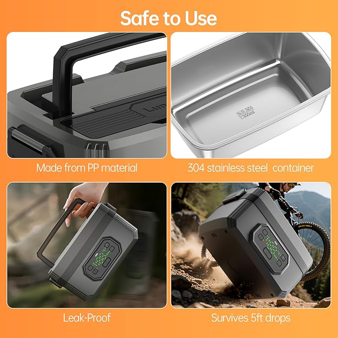 2025 Upgraded Model: 21000mAh Rechargeable Cordless Electric Lunch Box for Adults with Bag, 1.2L Food Warmer with Timer & Leak-Proof, Portable Self-Heating for Office, Car, Travel, Outdoor