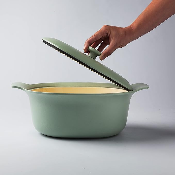 BergHOFF Ron 5Pc Enameled Cast Iron Cookware Set with Matching Lids for Starter Induction Pots and Pans for Slow Cooking Frying Safe Grip Handles, Green