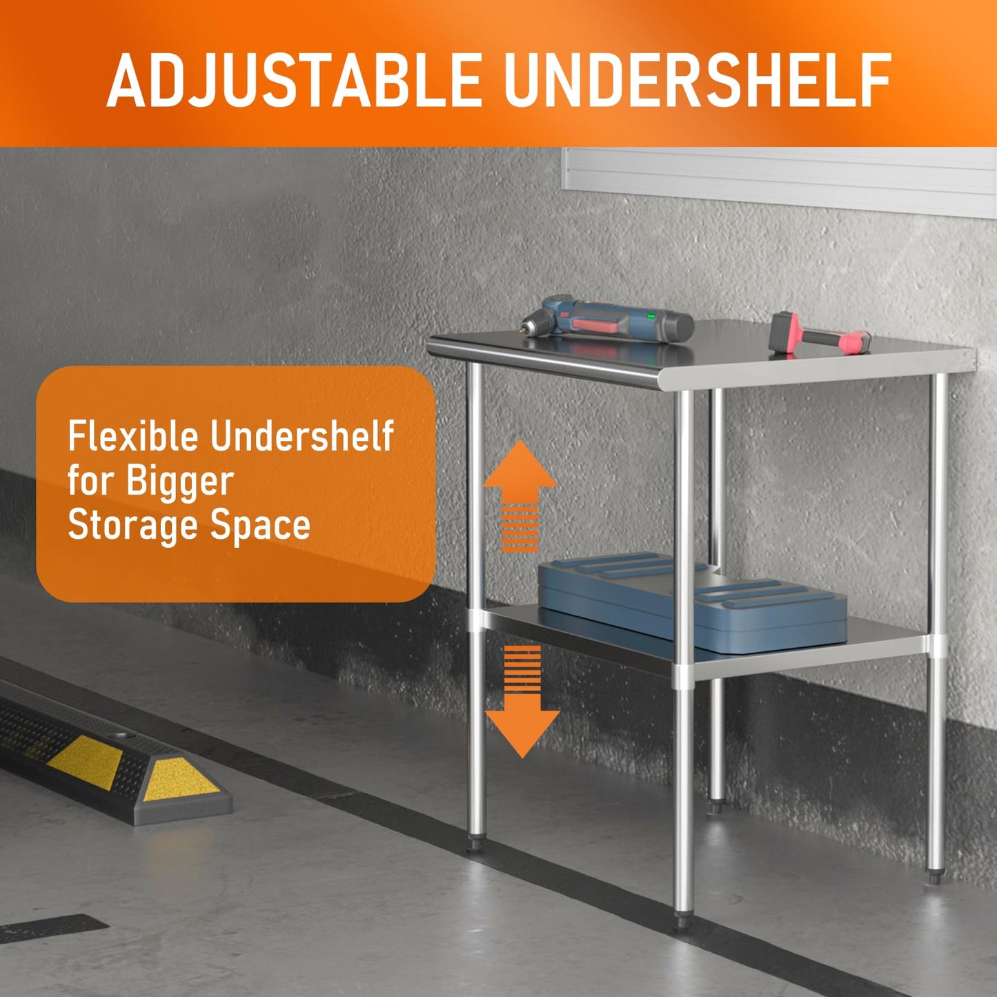 HOCCOT Stainless Steel Table for Prep & Work 30" X 30" inches with Adjustable Undershelf, Commercial Workstations, Utility Table in Kitchen Garage Outdoor BBQ
