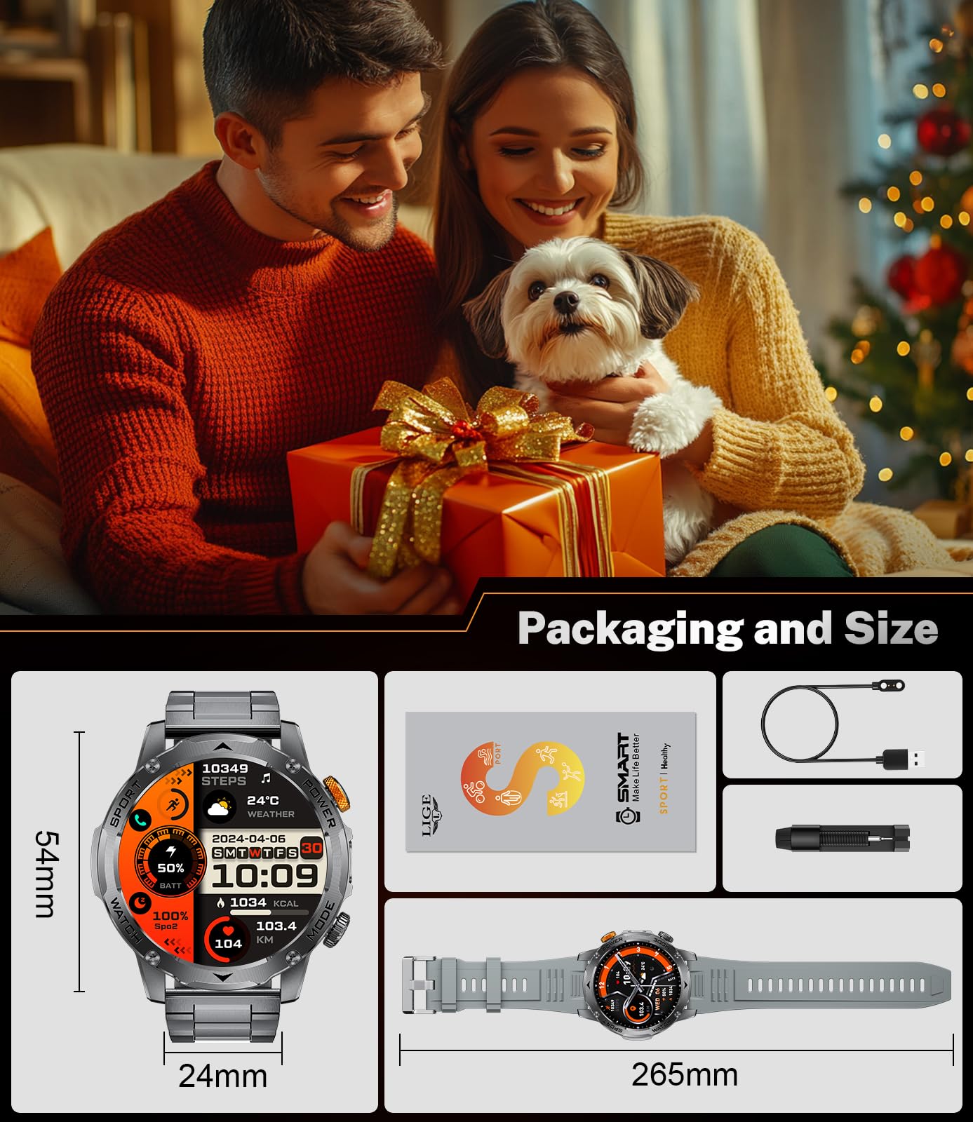 BENYAR SMART Military Smart Watches for Men(3 Bands),1000mAh/1.75" HD Large Screen Smartwatch, Flashlight/110+ Sports Modes/IP68 Waterproof/Sleep Monitor Fitness Tracker Watch for Android IOS,Gunmetal