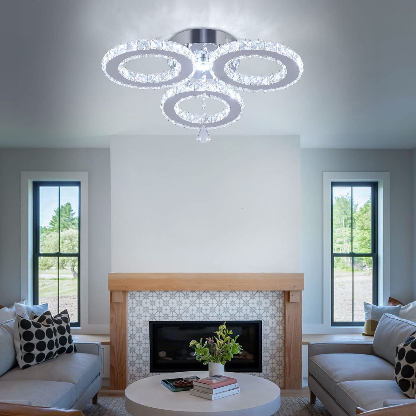diisunbihuo LED Crystal Ceiling Light Chandelier 3 Rings 13x3.5 Inches Cool White Model B084H92X1Q