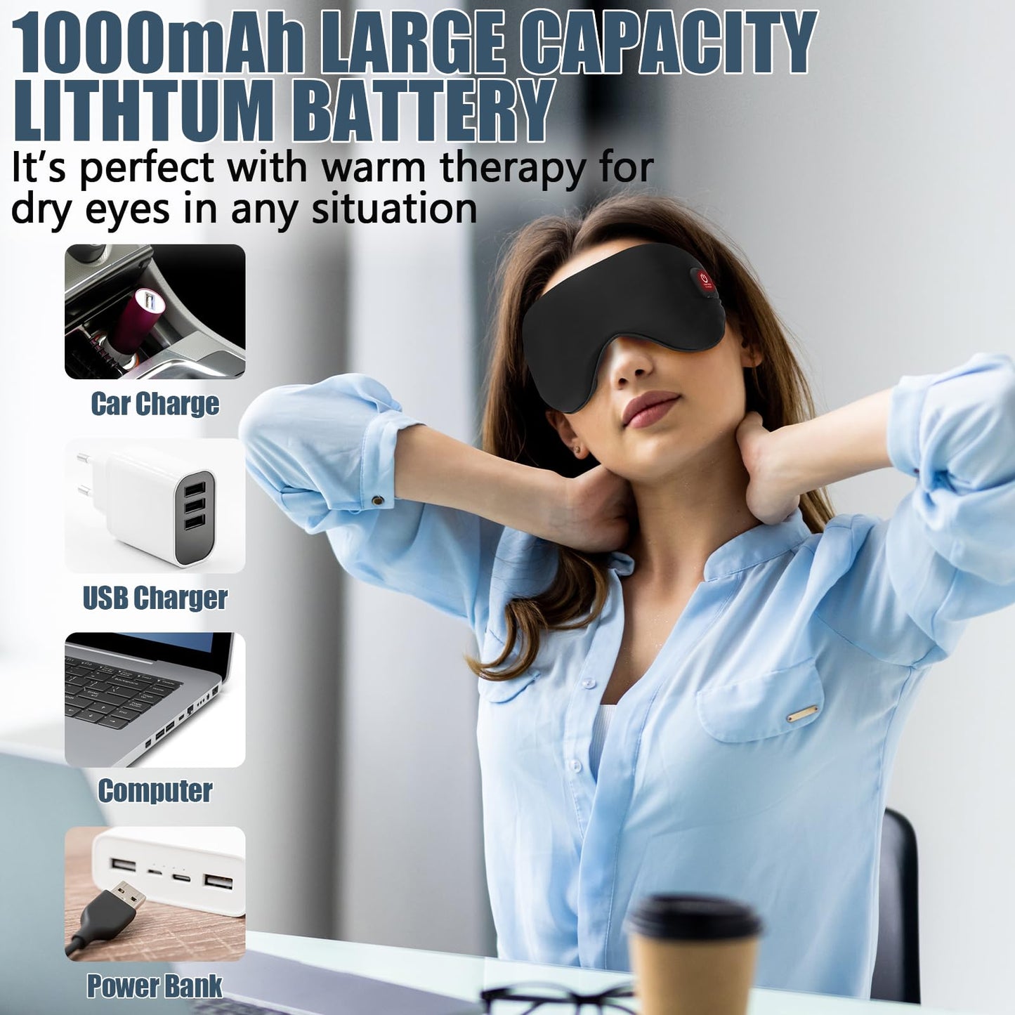 Heated Eye Mask, Mutilplx Cordless Heated Eye Masks for Dry Eyes, Washable Warm Eye Compress Eye Heating Pad for Eye Relief Stye Treatment Improved Sleep Travel (Black)