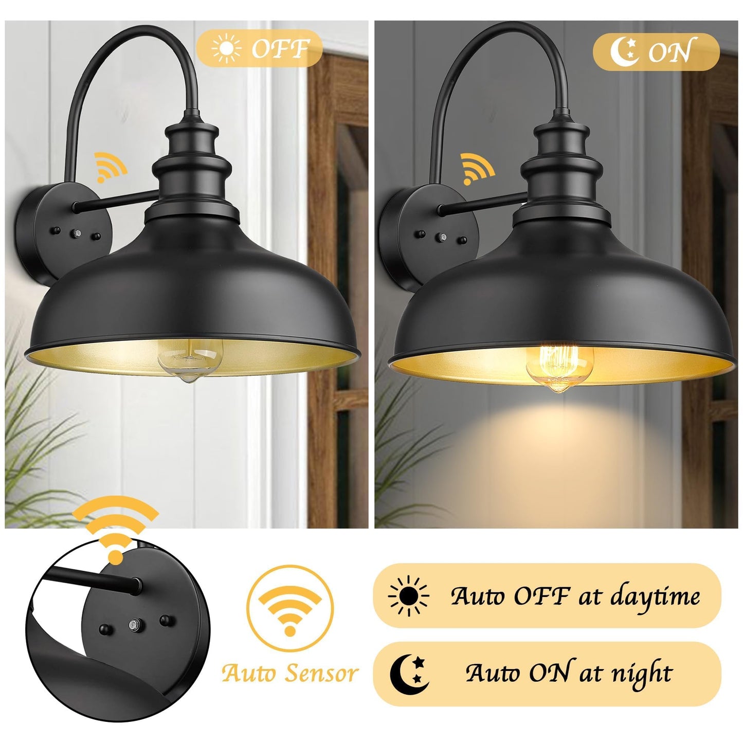Bestshared Dusk to Dawn Sensor Barn Light, 11.5 Inch Gooseneck, Black, 4 Pack