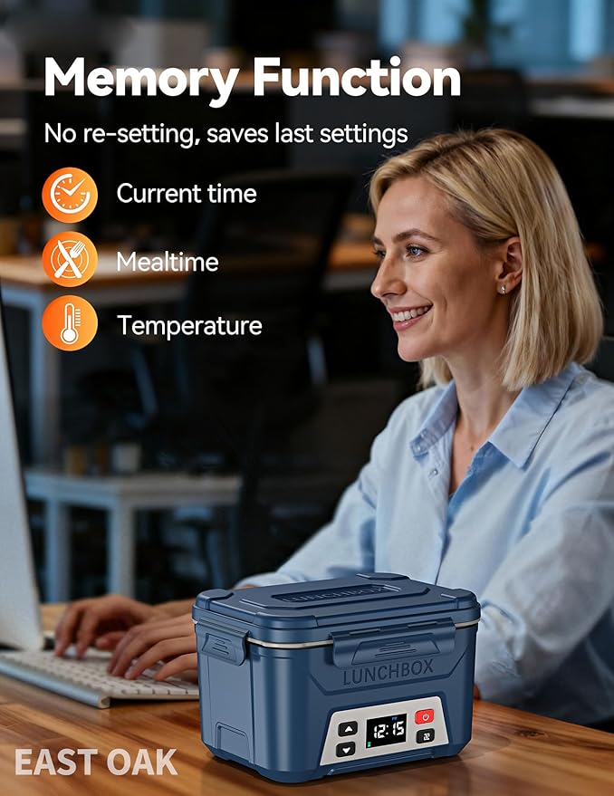 EAST OAK Cordless Electric Lunch Box for Adults,5.5 Cups Rechargeable Self Heating Lunch Box-Automatic Heating,Food Warmer with Memory Function & Automatic Keep Warm,Perfect for Work and Trip(Blue)