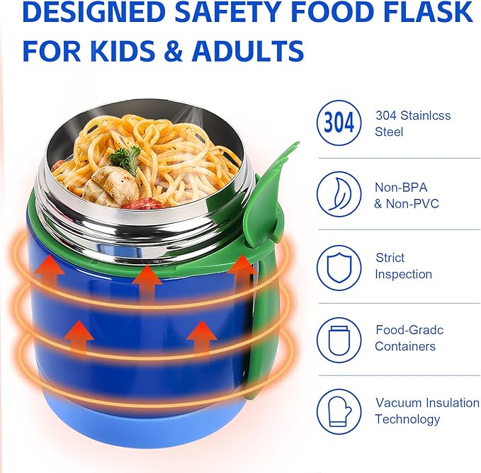 10oz Soup Thermo for Hot Food Kids Insulated Food Jar,Thermo Hot Food Lunch Container, Width Mouth Stainless Steel Lunch Box for Kids with Spoon (Blue)