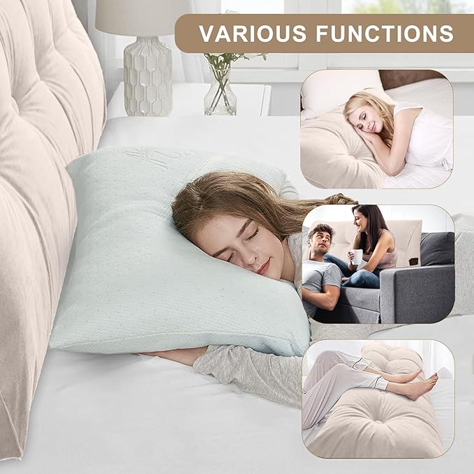 Large Triangular Headboard Pillows Long Backrest Positioning Support Bolster Cushion for Daybed Fluffy Quality Plush Body Wedge Pillow with Removable Cover(Light grey-Cal King-71x8x20 in)