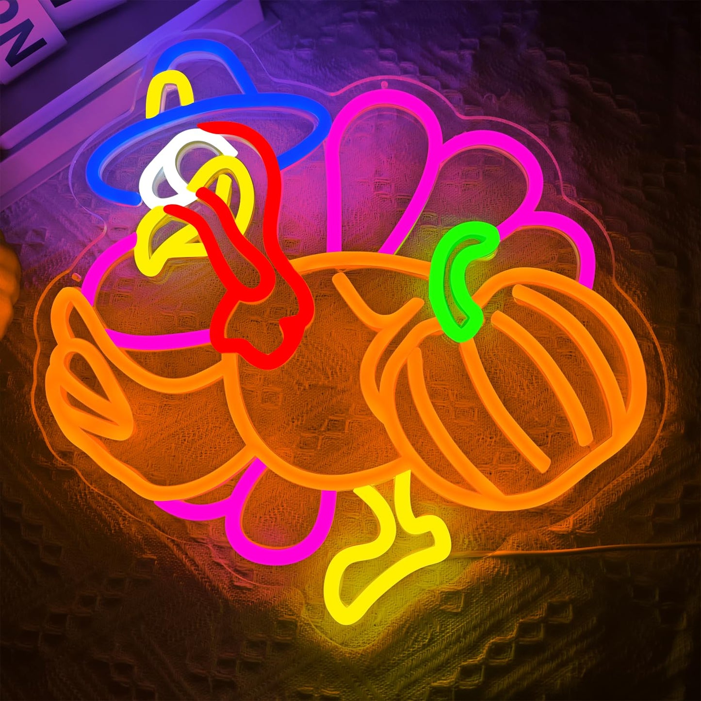 Pumpkin Turkey Neon Sign Dimmable Thanksgiving Led Neon Light Pumpkin Glowing Sign Usb Powered Wall Hanging Decoration For Fall Neon Sign Thanksgiving Harvest Home Decor.