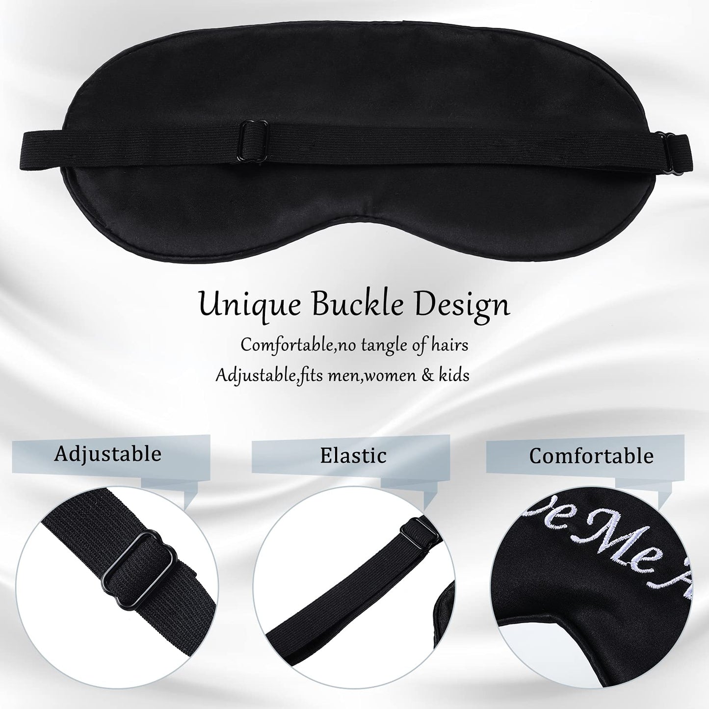 Geyoga 4 Pieces Funny Eye Mask for Sleep Soft Satin Eye Mask Blackout Blindfold with Adjustable Strap Silk Cover Out Lights for Women Men Travel, Nap, Meditation (Black with Black Words)