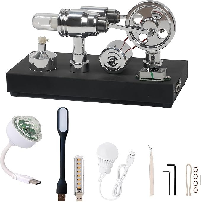 Sunnytech Hot Air Stirling Engine Motor Electricity Generator Educational Colorful LED SC (SC011)