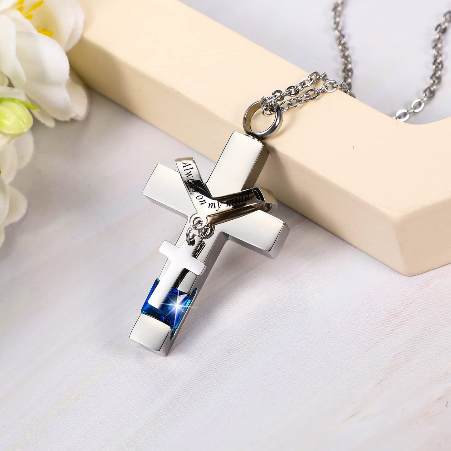 Fumete 6 Pcs Ashes Necklace Urn Jewelry for Human Ashes Memorial - Men & Women Pendant(Dark Blue)