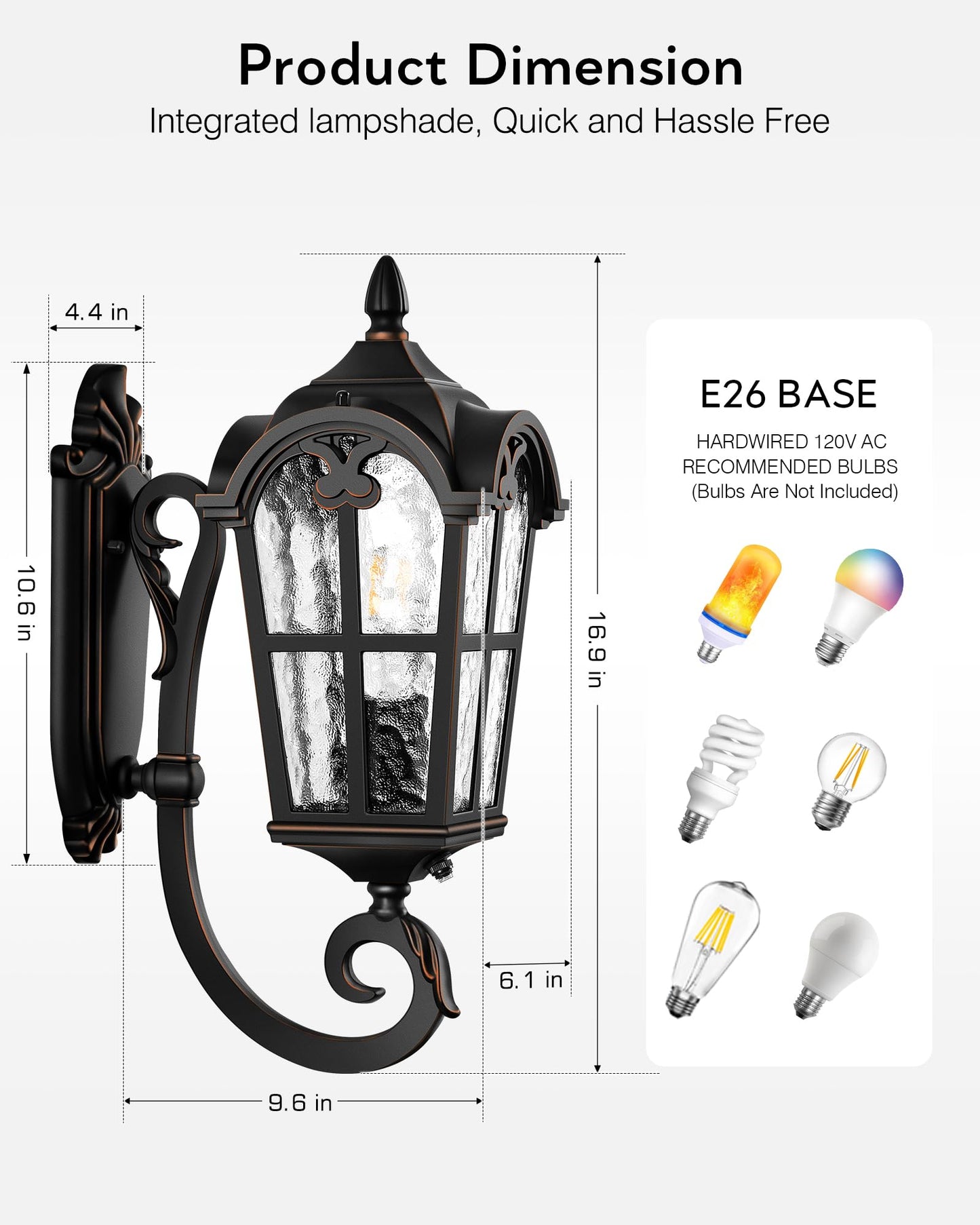 Vianis Outdoor Lights For Porch  Black Dusk To Dawn Outside Lighting With Gold Trim  Porch Lights Outdoor With Tempered Water Ripple Glass For Garden  Patio  Entryway  Waterproof Anti-Rust