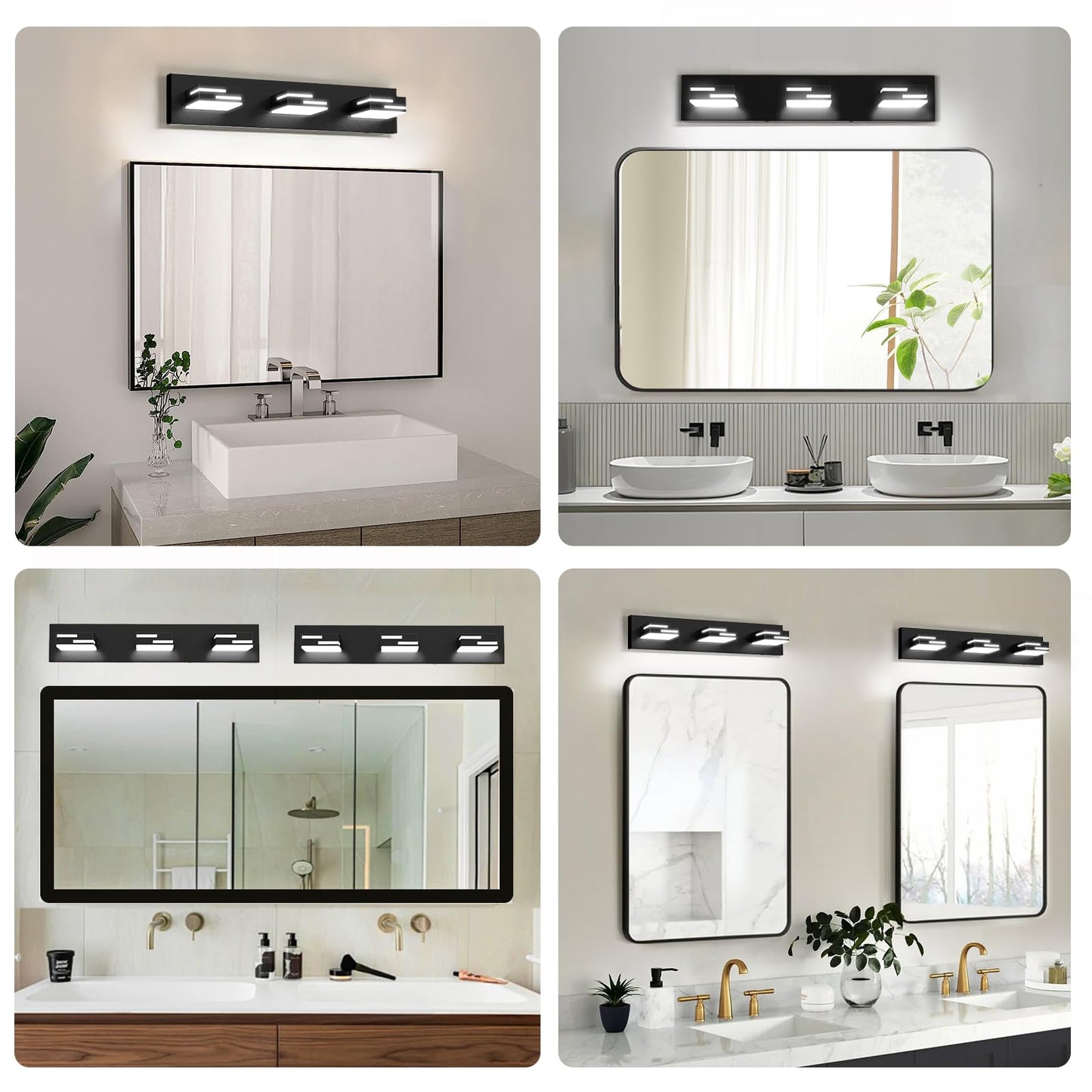 Lkhf Led Modern Bathroom Vanity Light Fixtures  3-Light 22-Inch Dimmable Matte Black Vanity Lights For Bathroom Lighting Fixtures Over Mirror  With 350?Rotatable Acrylic Heads (Cool White 6000K)
