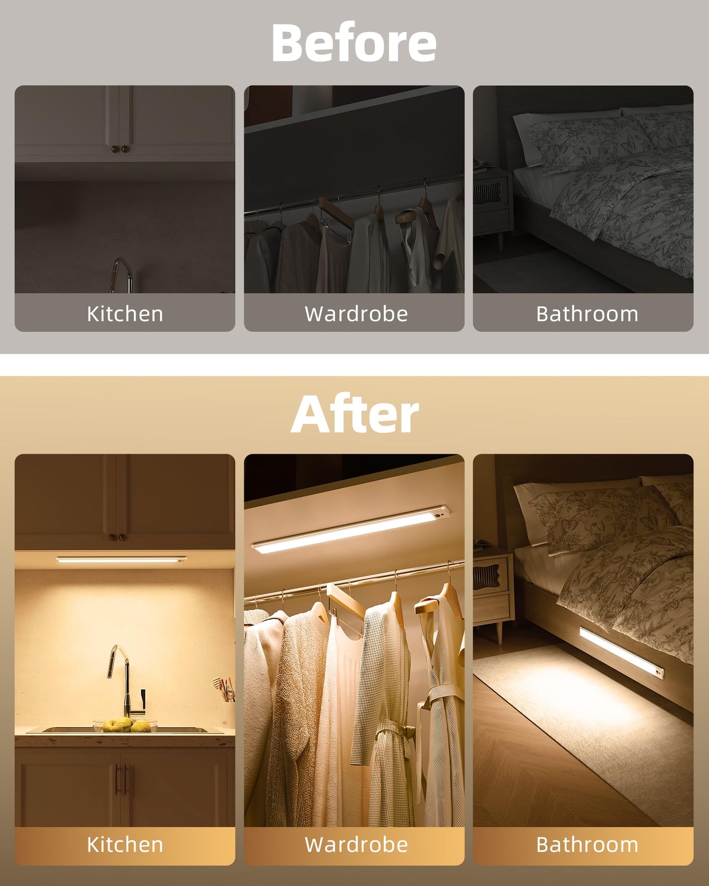 Ezvalo Under Cabinet Lights 14.5 Motion Sensor Light Indoor Dimmable  4000Mah Rechargeable Closet Lights 3500K With Remote Control  Wireless Under Counter Light For Kitchen Cabinet (Warm-6Pack)