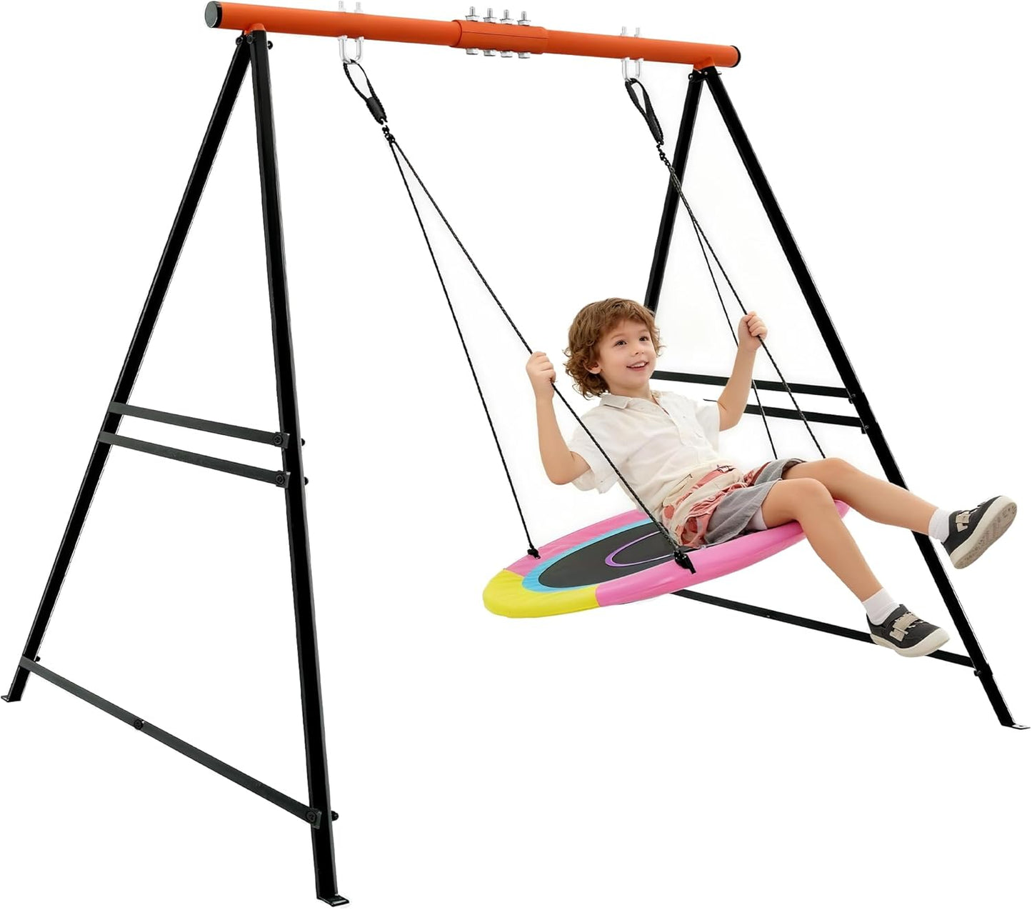 Porch Swing Stand Frame for Both Kids and Adults,440Lbs Heavy-Duty Metal A-Frame for Swing Sets for Backyard (Frame Only) (Orange)