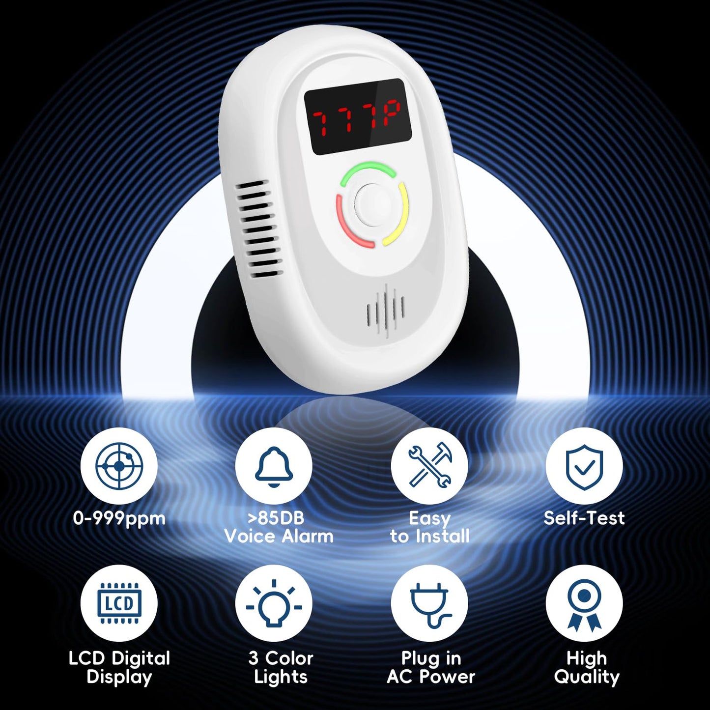 Carbon Monoxide Detectors Plug in Wall ，CO Detector 100-250V AC Power Operated，Portable Travel Carbon Monoxide Alarm with LCD Display Sound Light Warning for Home/Hotel/RV