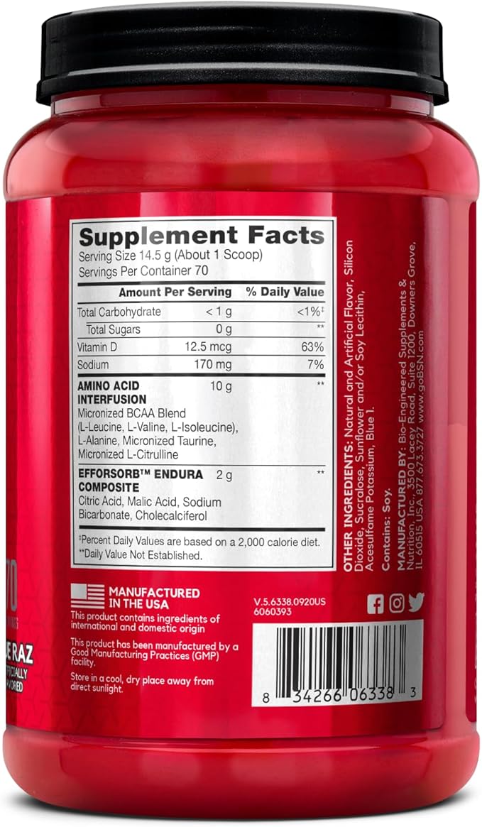 BSN Amino X Post Workout Muscle Recovery & Endurance Powder with 10 Grams of Amino Acids Per Serving, Flavor: Blue Raz, 70 Servings