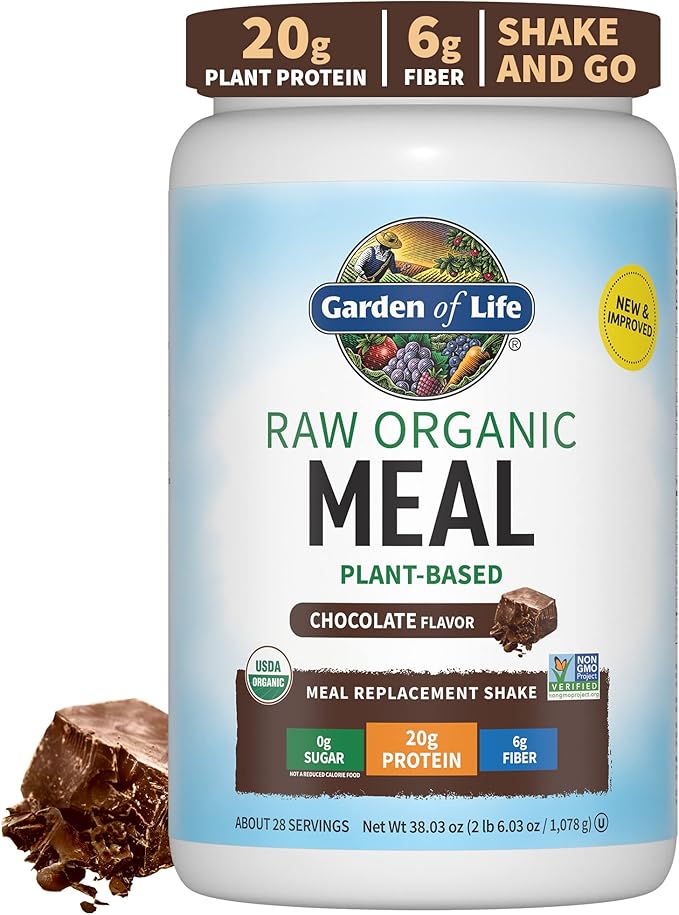 Garden of Life Raw Organic Perfect Food Green Superfood Juiced Greens Powder & Raw Organic Meal Replacement Shakes - Chocolate Plant Based Vegan Protein Powder