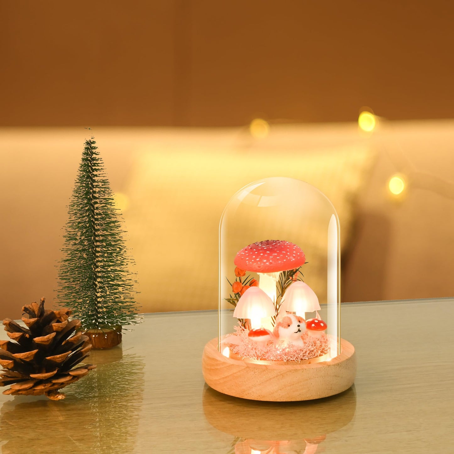 Quelien Christmas Mushroom Lamp In Glass Dome Mushroom Gifts For Women - Warm White Led Night Light For Bedroom Decor Unique Gifts For Women  Housewarming Birthday Decorations(Red)
