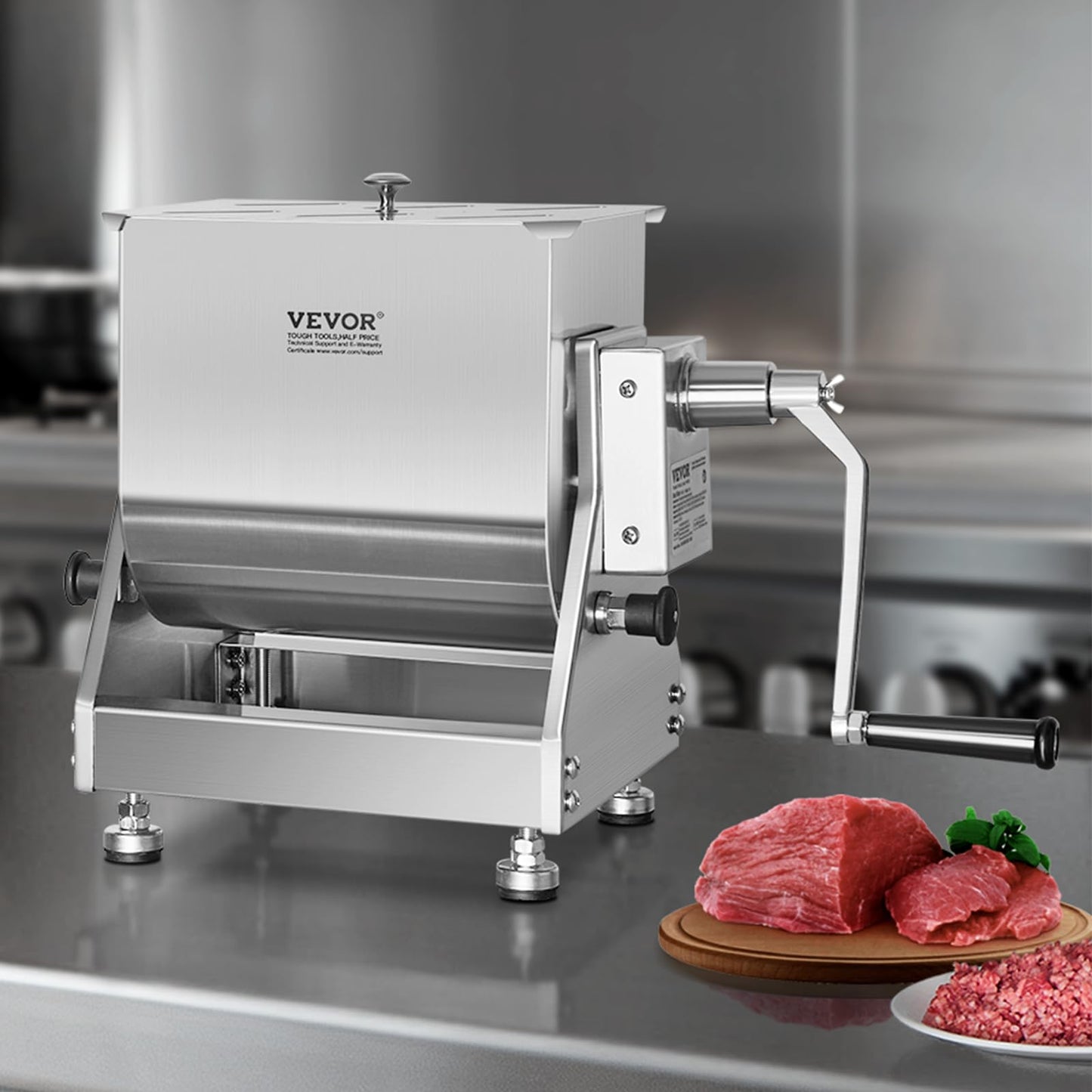 VEVOR Manual Meat Mixer, 80 Pound Capacity Tilt Tank Meat Mixer, Stainless Steel Meat Processing Equipment, Sausage Mixer Machine with Lid and Handle, Ground Beef Hand Mixer, Silver