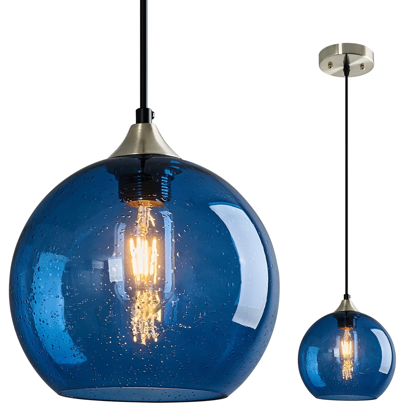 Lbsqj Blue Glass Pendant Lights Kitchen Island Lighting Globe Pendant Light Fixtures Modern Pendant Lighting For Kitchen Island Bedroom Living Dining Room Light Fixture(7.87In  1-Pack)