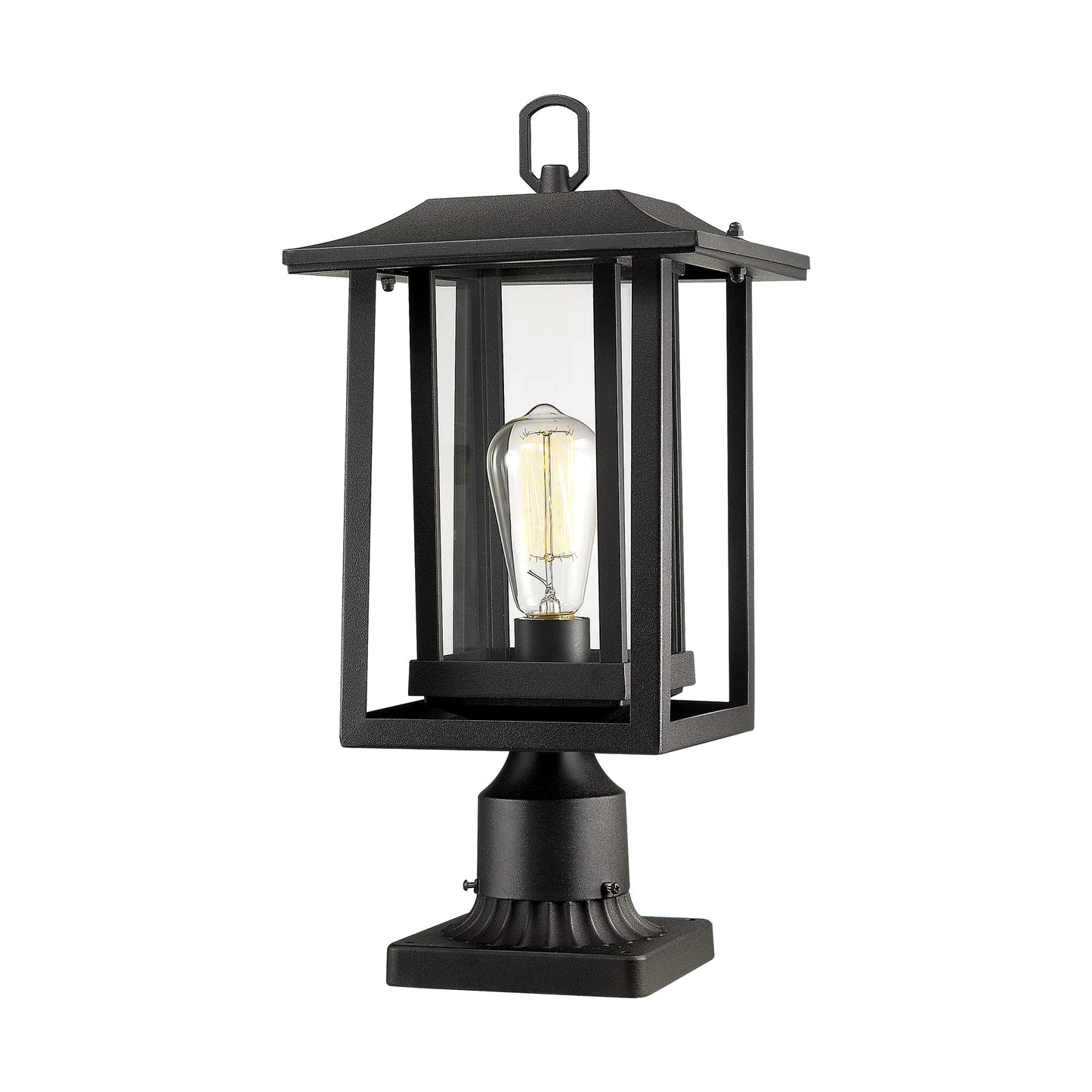 Beionxii Outdoor Post Light - Large Black Aluminum Lantern With Clear Glass (19 X 9), Model A197P-1Pk