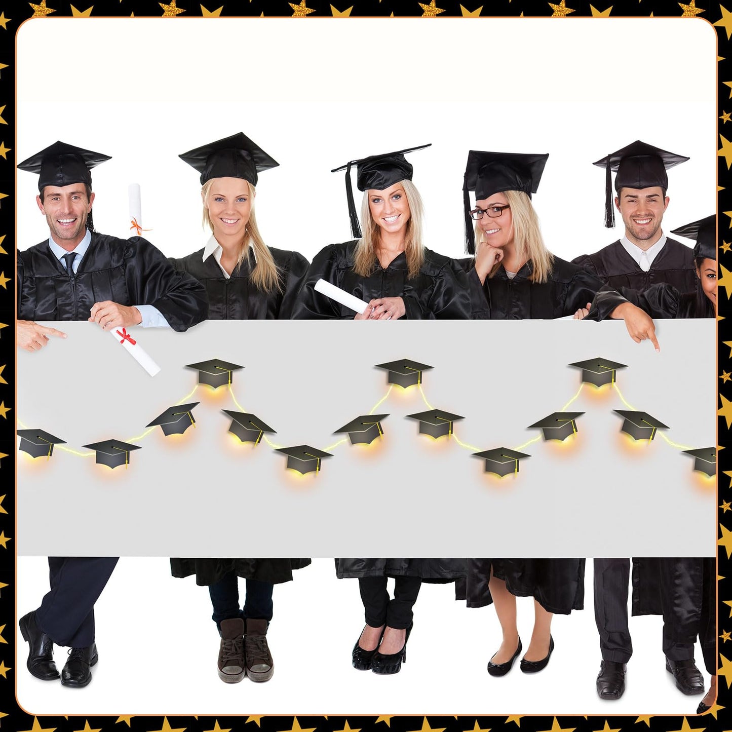 Vihose Graduation Decorations Class Of 2025 Grad Cap String Lights 20 Led 10 Ft Hanging Garland Banners Battery Operated For Wall 2025 Middle School Graduation Gifts Party Supplies