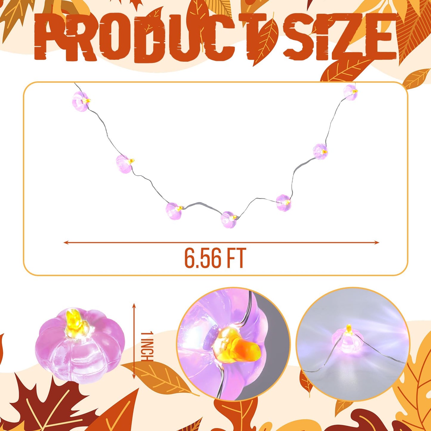 Glooglitter 2 Pcs Fall Thanksgiving String Lights 6.5 Ft Pink Pumpkin Lights String Baby Shower Decorations For Thanksgiving Halloween Indoor Window Tree Yard Porch Door Decor
