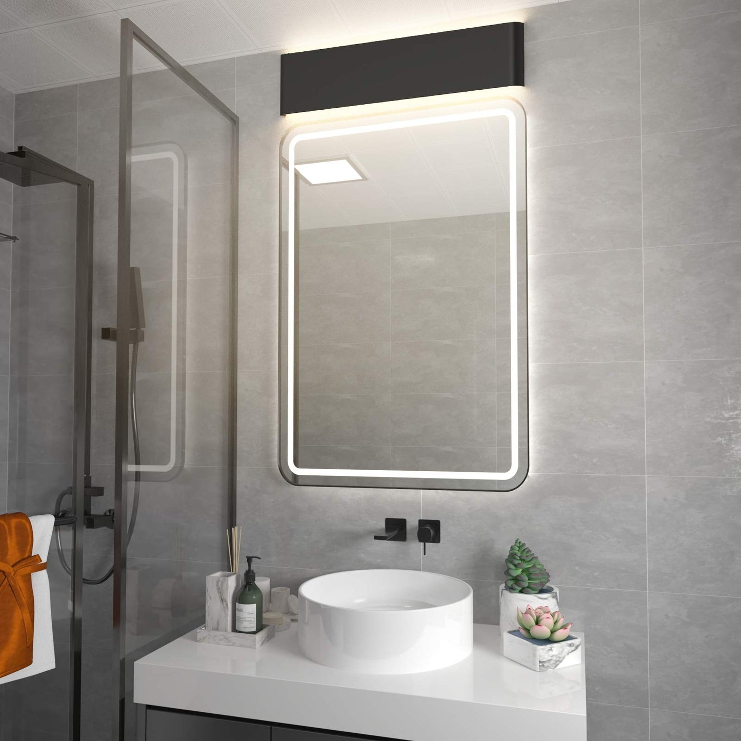 Aipsun LED Wall Sconce, 20W, 24in, Aluminum, Warm Light, Model Ca-A065-61-BL-3000K, Indoor Vanity Bar Light, Modern Design