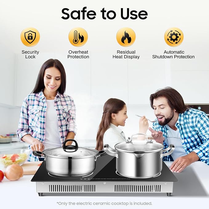 30 Inch Electric Cooktop, 3000w 4 Burner Built-In Glass Ceramic Stove Top with 9 Power Levels, Timer, Safety Lock