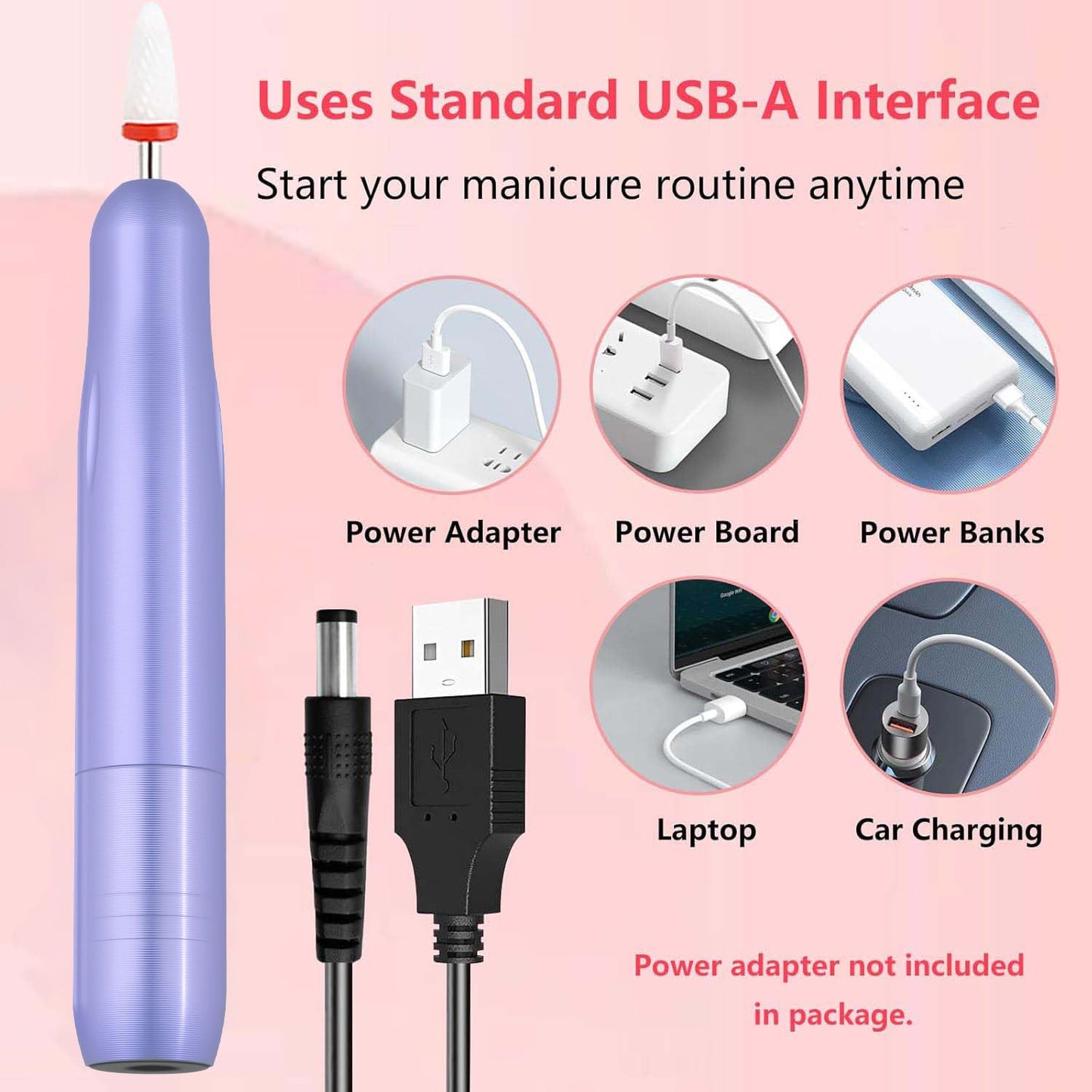 LiQiAMEi Electric Nail Drill, Professional Portable Drill Nail, 7 in 1 Acrylic Nail Drill Kit, USB Power Supply for Acrylic, Gel