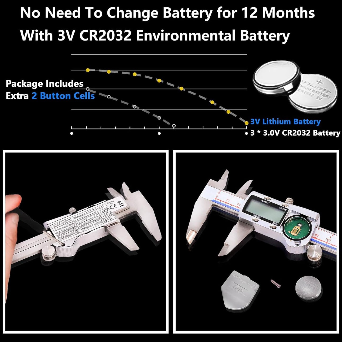 Digital Caliper Measuring Tool, IP54 Waterproof Electronic Digital Micrometer Caliper, Stainlee Steel Vernier Caliper with Large LCD Screen, Inch Metric Conversion, 6 Inch for Household/DIY