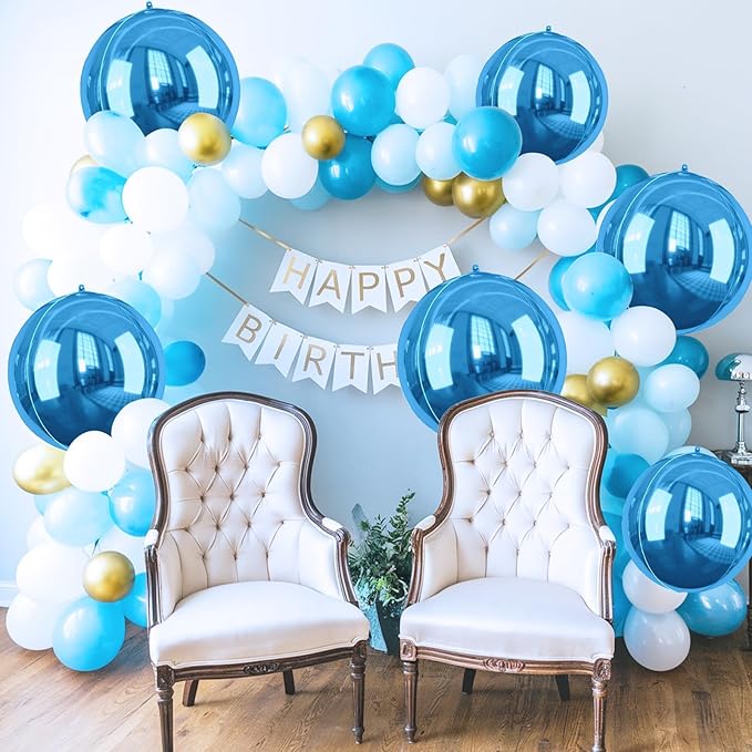 Blue Giant 4D Foil Balloons, 6 Pcs Large Dark Blue Metallic Round Balloons, 22 Inch Big Round Foil Balloon for Graduation Prom Birthday Party Baby Shower Wedding Decorations