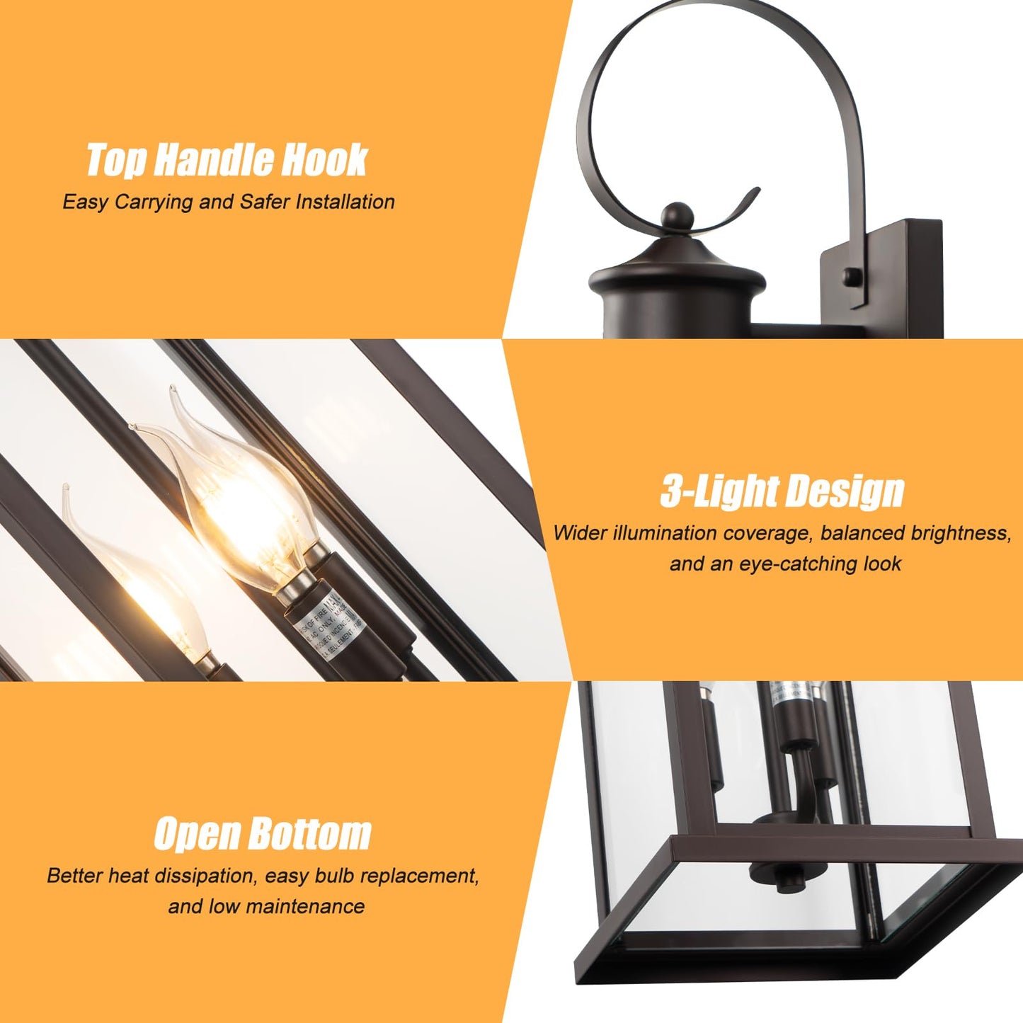 Siafavoi 24 Outdoor Lighting Fixture- Bronze 3-Light Exterior Lighting Fixture Waterproof Modern Porch Sconce  Outside Lantern For House Garage Patio E12 Base