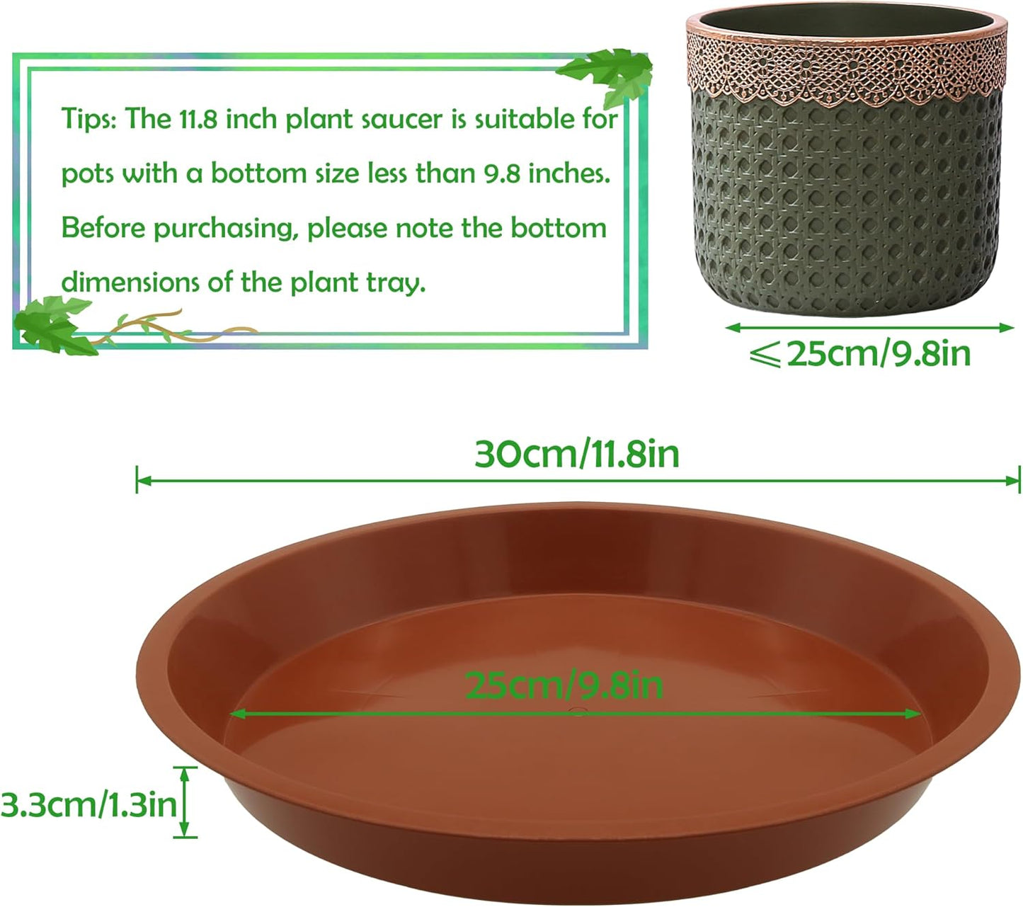 6 Pack 12 Inch Round Plant Saucers for Less 9.8 Inch Pot Indoors Outdoors Plant Trays for Pots Planter Saucer Plant Drip Tray Flower Planter Water Tray for Potted Plant(Terracotta, 11.8"(6pcs))