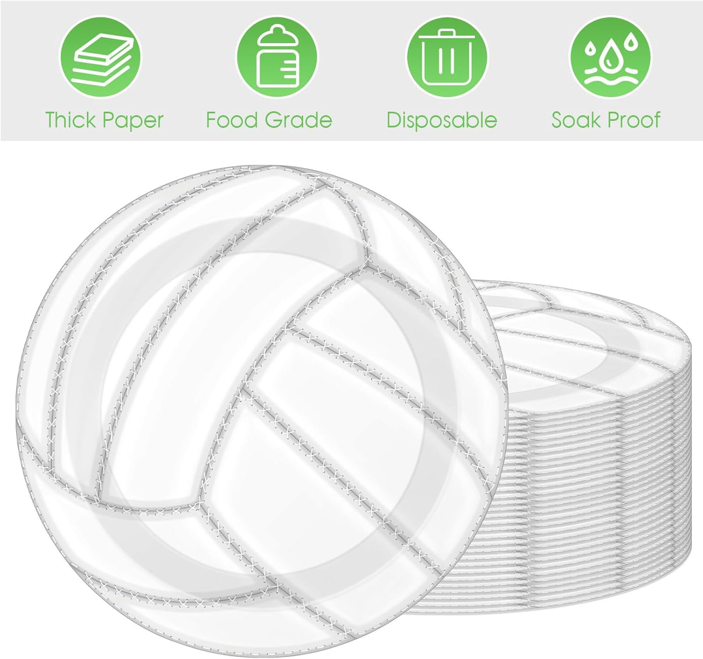 60Pcs Volleyball Birthday Decorations,7 Inch White Volleyball Dessert Plates,Sports Themed Tableware Kit Volleyballs Bulk Paper Plates for Baby Shower Boys Girls Game Party Decorations Supplies