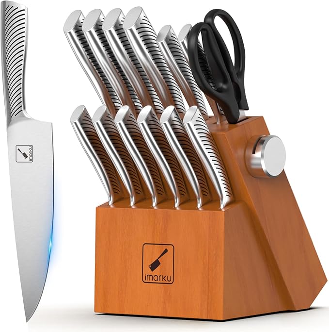 imarku Knife Set, 14 Piece Premium Kitchen Knife Block Set, Razor Sharp Japanese Chef Knives Set for Kitchen with Built-in Sharpener, Dishwasher Safe and Quality Acacia Wood Block, Christmas Gift