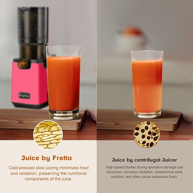 Fretta Cold Press Juicer, Juicer Machines Vegetable and Fruits,5.3'' Wide Self-Feeding Chute,Slow Juicer,Nut Milk Maker Machine, Smoothie Maker,Juice Extractor with Reverse Function,BPA-Free,250W