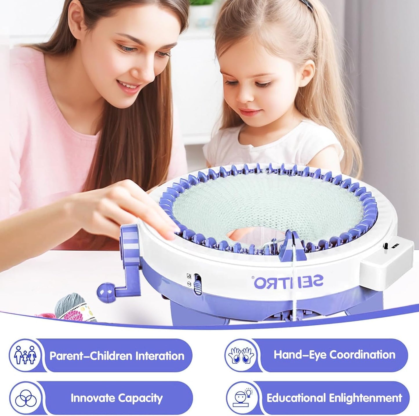 SENTRO Knitting Machines 48 Needles,Smart Knitting Crochet Machine, Knitting Crochet Machine with Row Counter,Weaving Loom Machine Kit for Adults,DIY Board Rotating Double Knit Kit