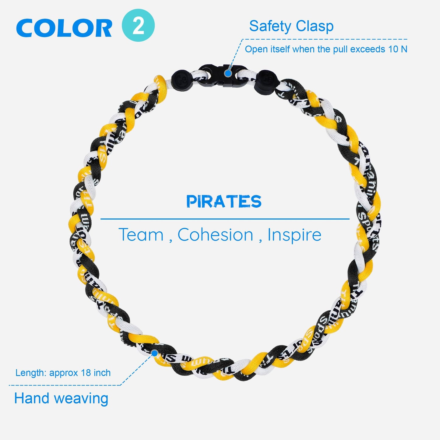 SUPBOMM 3 pcs Baseball Rope Necklaces, League Team Colors Braided Necklace, Baseball Team Gifts, Pirates
