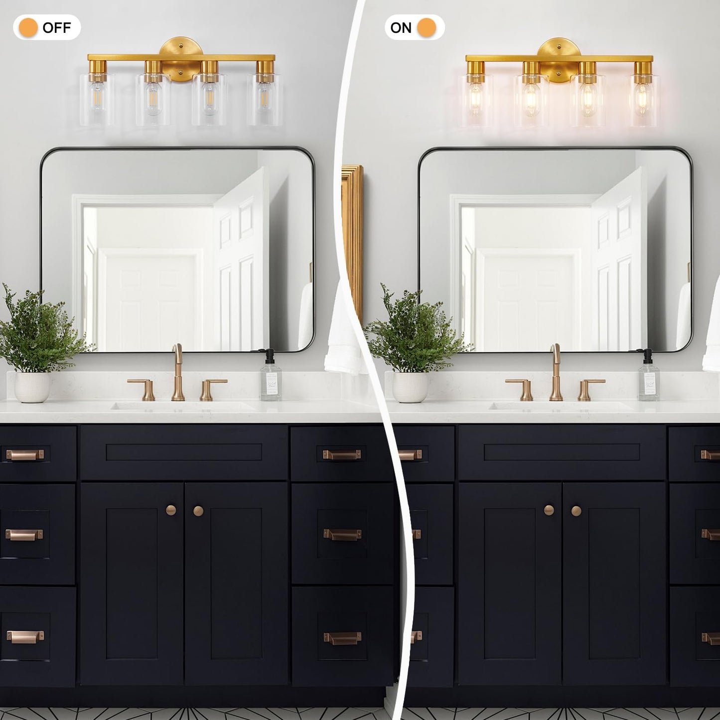 Hdasic 4 Light Gold Bathroom Vanity Light  Brushed Brass Bathroom Light Fixtures With Clear Glass Shade  Modern Wall Lamp Sconce Lighting For Bath Mirror Bedroom Living Room Hallway Porch