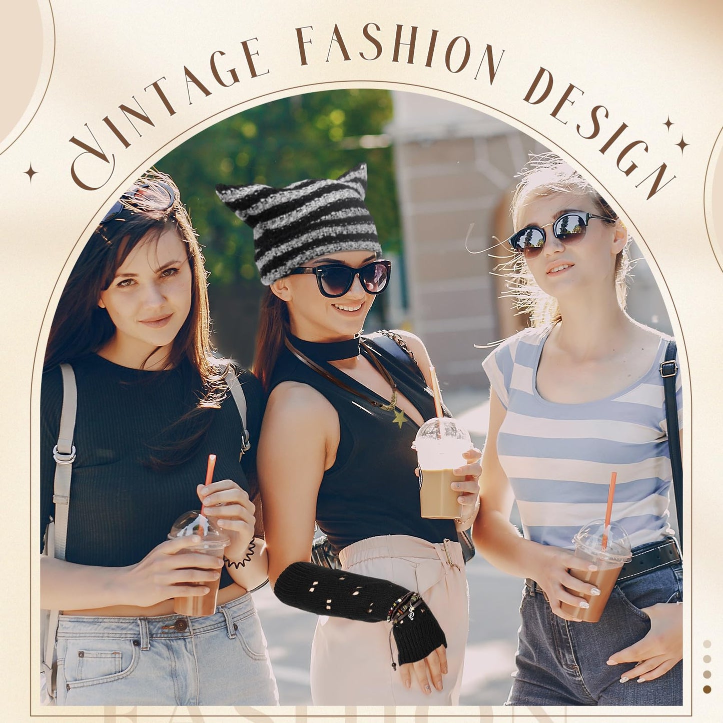 JaGely 4 Pcs Therian Grunge Emo Accessories for Women Cat Beanie Fairy Ripped Gloves Y2k Necklace Fairycore Bracelets Jewelry(Black)