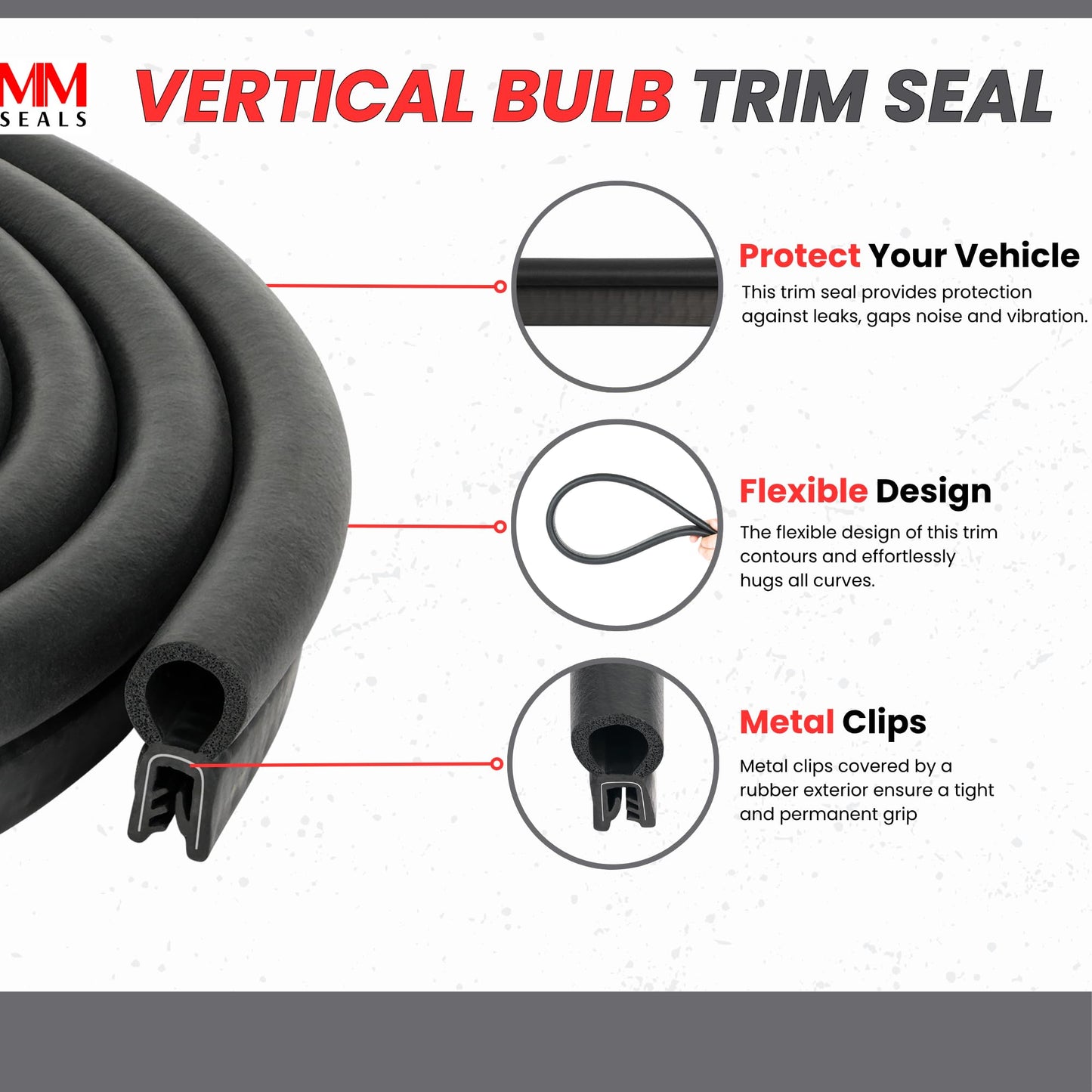 Vertical Bulb Trim Seal Bulb Diameter: 0.55 Flange Size: 0.039 To 0.14 (13 Feet)